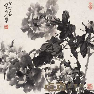 陆抑非 牡丹图 立轴 53.5×53.5cm
